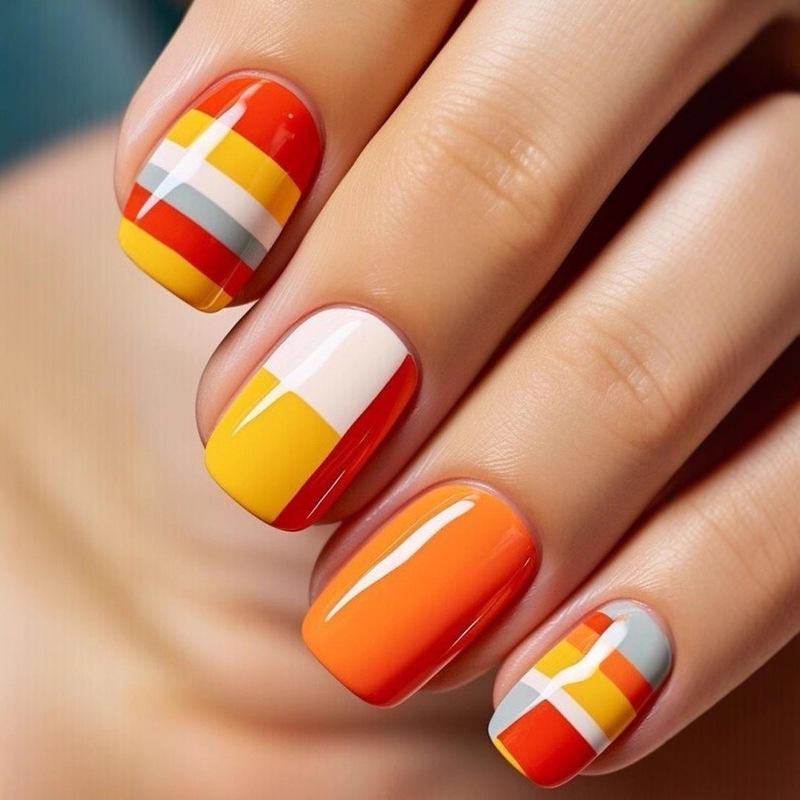 Short European Square Manicure Patches, Geometric Stripes, Smudged Fake Nails, Removable 24-Piece Manicure Nails Wholesale Short European Square Manicure Patches, Geometric Stripes, Smudged Fake Nails, Removable 24-Piece Manicure Nails Wholesale