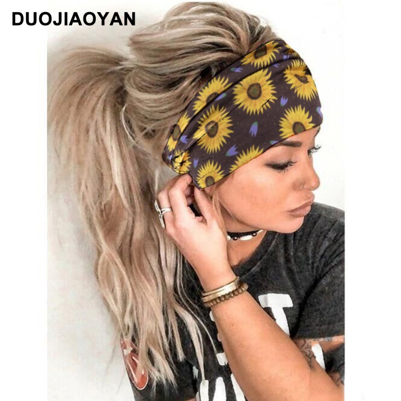 Nueva diadema de moda europea y americana con estampado de girasol, diadema elástica para correr, diadema de yoga absorbente de sudor, accesorios para el cabello_voghion.com