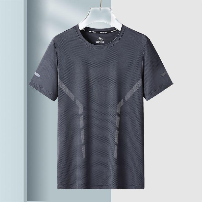 夏の男性の氷の目の半袖のtシャツの男性の丸首の薄いタイプのゆったりしている通気性の半袖のtシャツの大きいサイズ|undefined