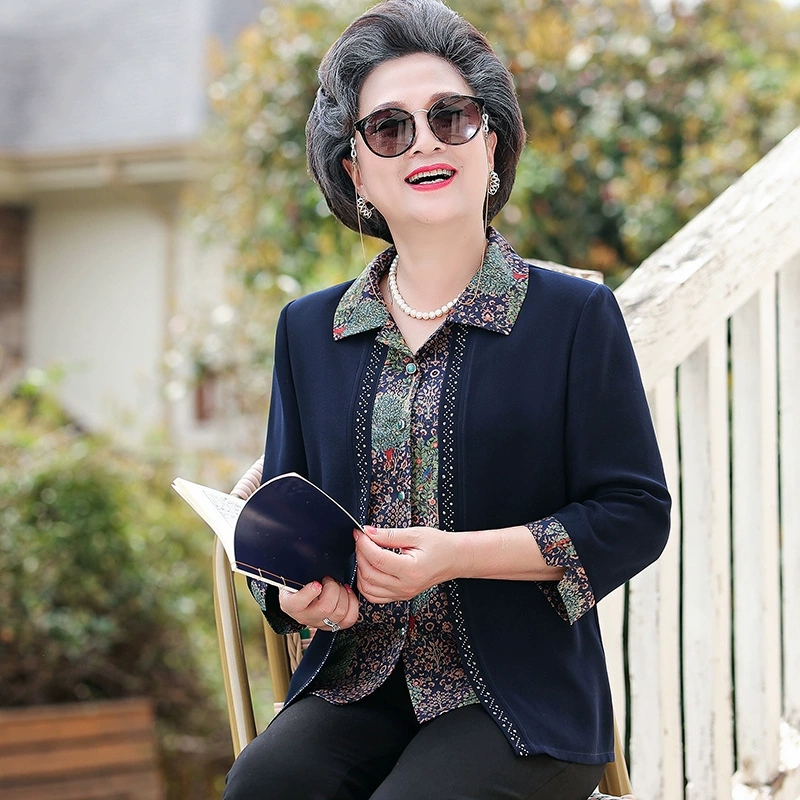 Бабушкина летняя рубашка в новом стиле в западном стиле, искусственная рубашка из двух частей, топ с темпераментом для матери, летняя женская рубашка с рукавами 3/4