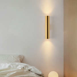 现代简约双头金色圆柱壁灯客厅背景墙过道走廊卧室床头壁灯灯具
