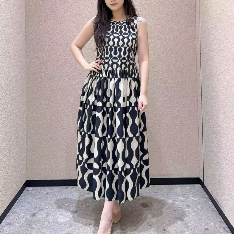 Max26 New Summer Style Retro Elegant Workwear Geometric Print Cotton Poplin Sleeveless Dress Max26 New Summer Style Retro Elegant Workwear Geometric Print Cotton Poplin Sleeveless Dress