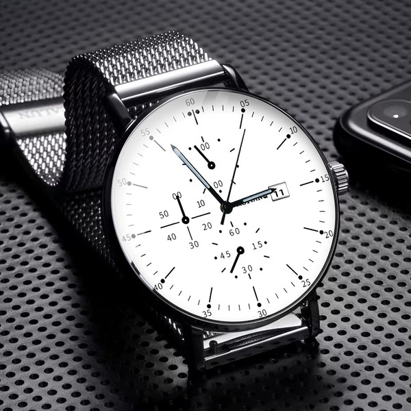 Mesh belt model decorated with three fake seconds white face [calendar + waterproof and non-fading]·