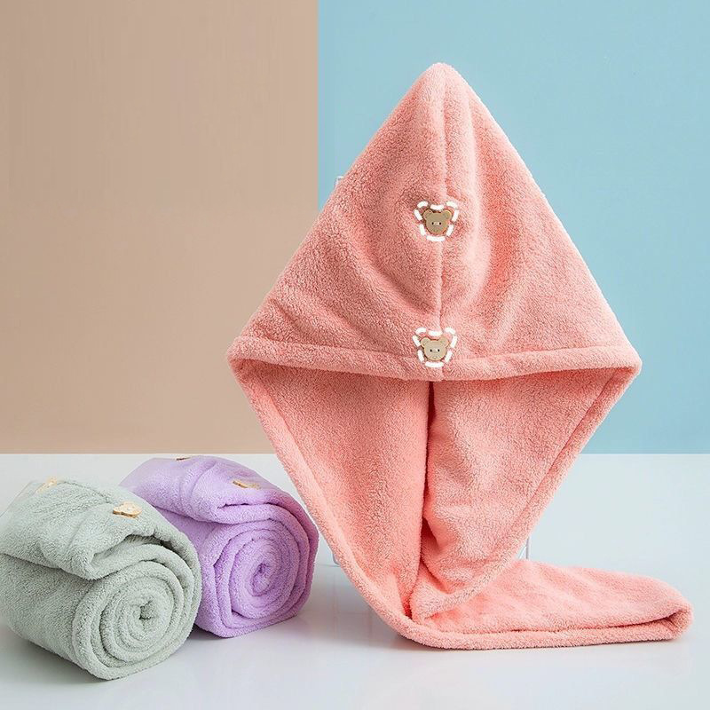 Wholesale thickened water-absorbent quick-drying double-layer hair drying cap, coral velvet children's cute hair drying towel shower cap