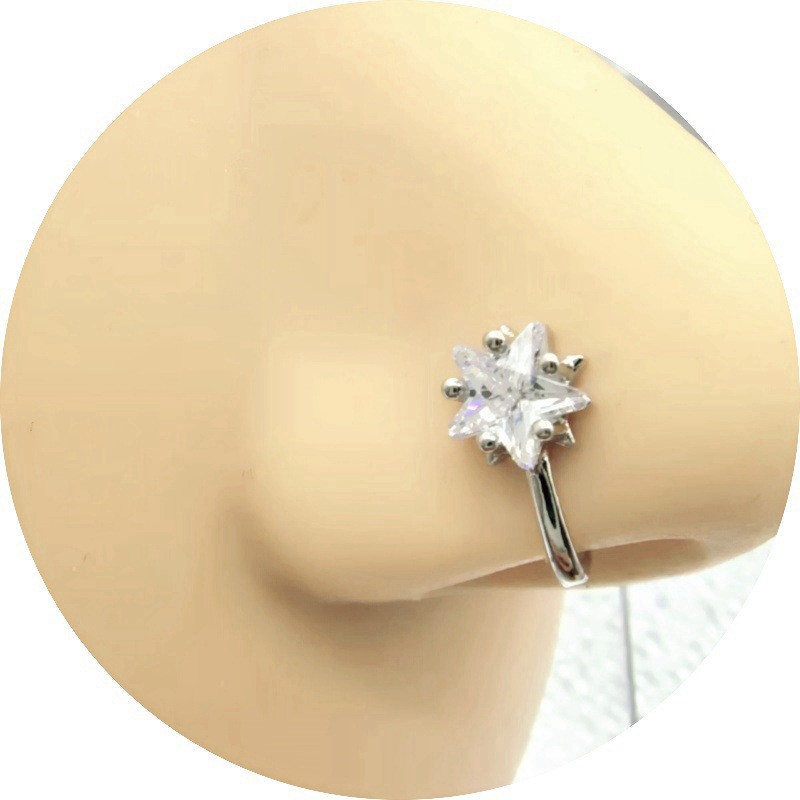 Non-Piercing U-Shaped Nose Ring - CZ Little Swan Nose Clip Nail, Gold 18K, Copper, Nose Clasp detail image 7