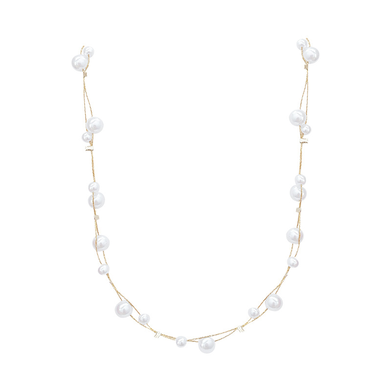 Collier ras-de-cou coréen double rang en perles et étoiles pour femme, accessoire de luxe léger et raffiné._voghion.com