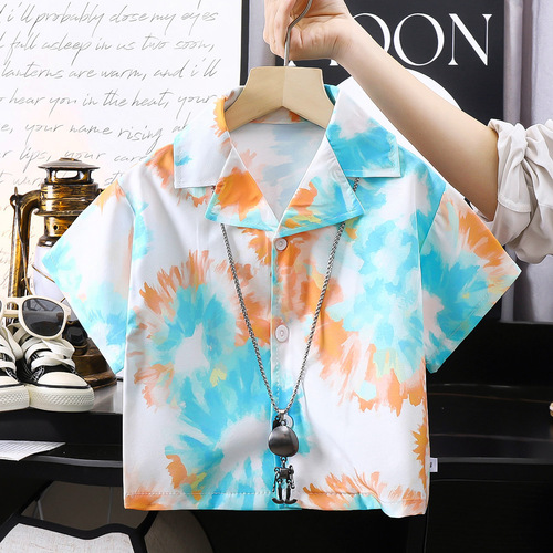 Summer casual short-sleeved shirt, boys 'beach flower shirt, fashion brand inch shirt, fashionable all-matching loose shirt factory wholesale