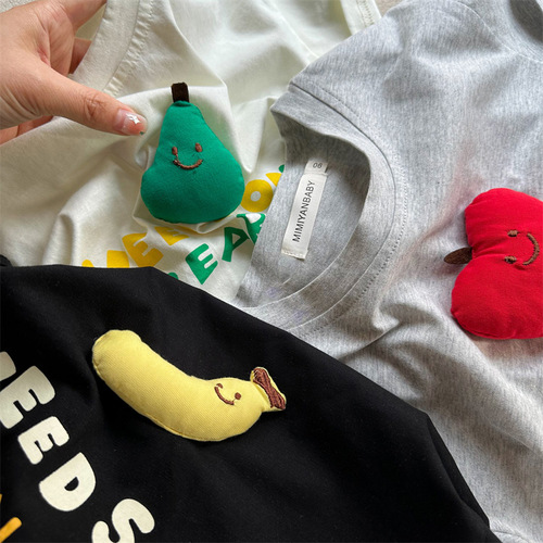 Pure Cotton Kids' T-Shirt with 3D Fruit Design, Short Sleeves – Summer Wear for Girls & Boys, Half-Sleeve Style, Perfect for Little Ones