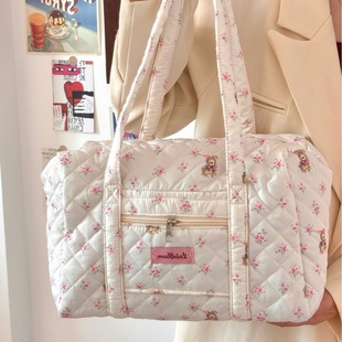 Large Capacity Travel Tote Bag Women's 2024 New Niche Printed Portable Canvas Bag Commuter All-match Shoulder Bag