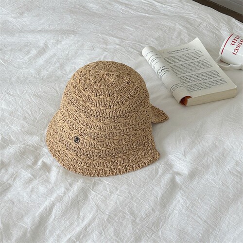 2024 Summer New Women's Sun Hat Korean Dongdaemun Woven Lace-Up Back Split Sun Protection Hat Fisherman Hat for Girls