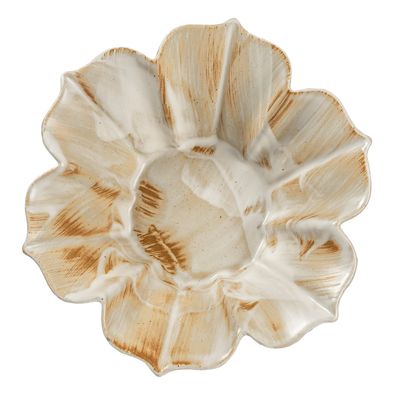 Bellissima ciotola Ciotola creativa per insalata a forma di loto Ciotola per piatti domestici Ciotola per frutta in ceramica Stoviglie Ciotola per noodles istantanei in ceramica grezza_voghion.com