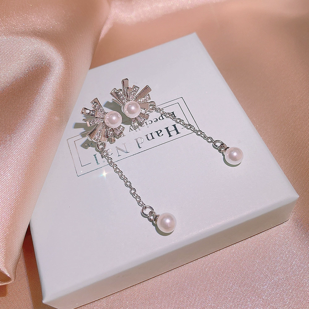 Set, one size ring from pearl with tassels, necklace, chain, 3 piece set, internet celebrity