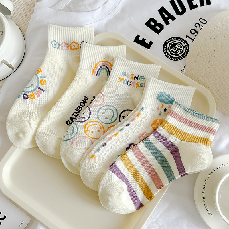 Smiley Face Socks for Women, Autumn and Winter New Cute Cartoon Trendyy Cotton Socks, Preppy Style Ins Street Mid-Calf Socks for Women