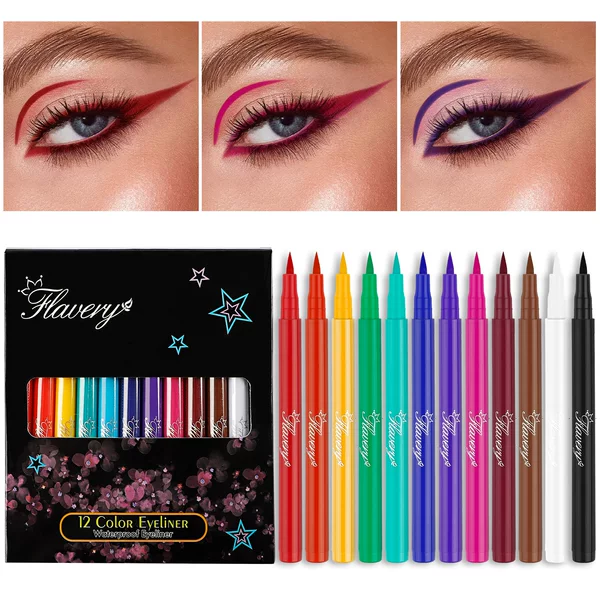 Cross-Border New 12-Color Eyeliner Set, Matte Liquid Eyeliner in Rainbow Colors, Waterproof, Sweat-Proof, Non-Smudging, Non-Fading