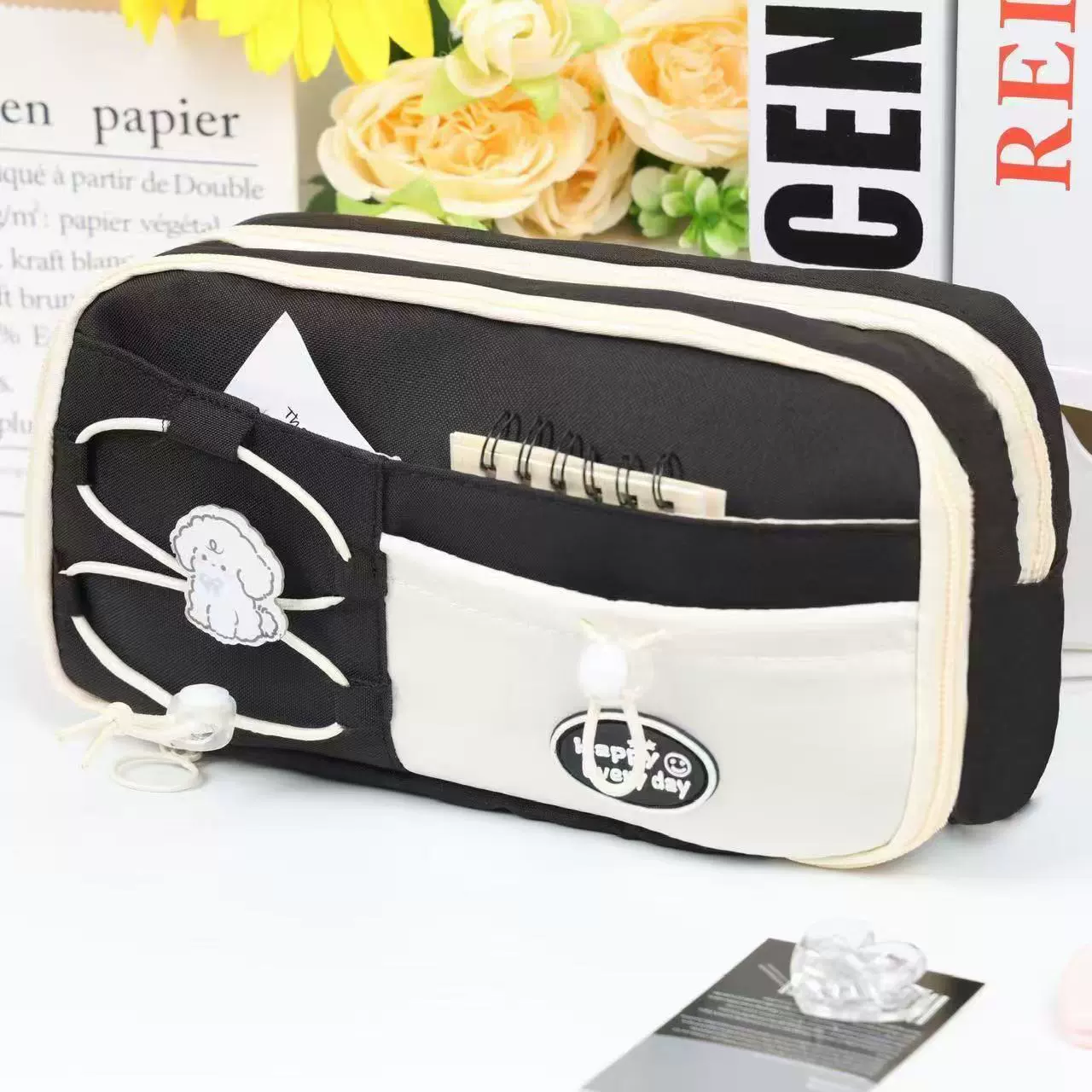 Capacious cute high quality multilayer pencil case for students, drawstring