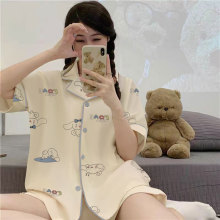 跨境批发卡通睡衣女仿棉质少女可爱短袖短裤学生家居服套装可外穿