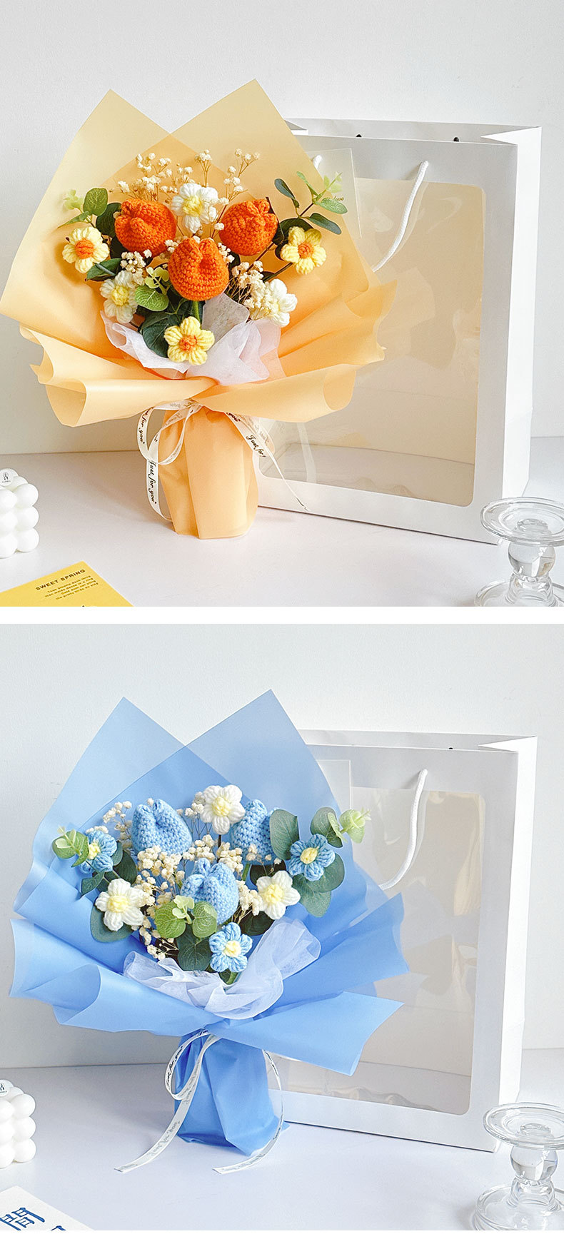 向日葵仿真花玫瑰郁金香钩织干花