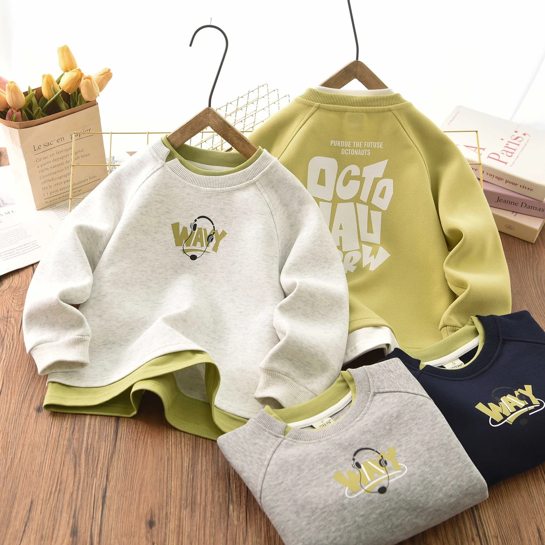 Fake two-piece children's sweatshirt, stylish boys' clothing, autumn Korean-style clothes, girls' apparel