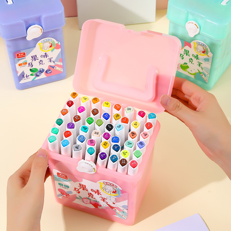 Color pluma barril fruta sabor marcador traje 24 colores 48 colores estudiante graffiti pintura lavable doble cabeza marcador