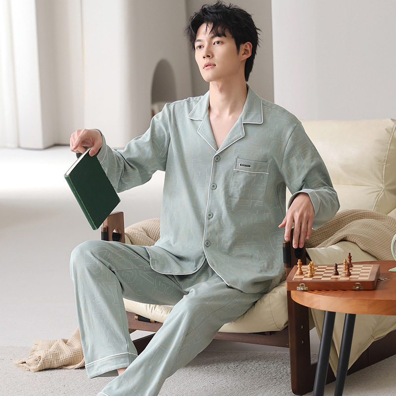 Pijama primavera y otoño cardigán de hombre 2025 nuevo algodón de manga larga se puede usar fuera de la versión suelta del conjunto de ropa para el hogar