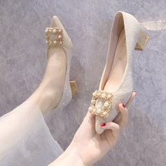 兩穿高跟鞋2023年秋季新款尖頭細跟單鞋仙女風滿鑽新娘鞋性感婚鞋