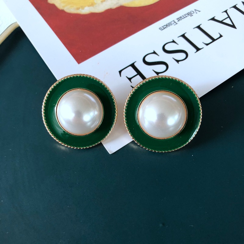 10g Weight No Inlaid Inlay Material Earrings, Ear Studs Classification Travel Occasion Printing Pattern Women'S Gender Plating Design Simple Style Style Green, Gold, Silver Color Fashion Geometric Flower Green Fan-shaped Earrings 2