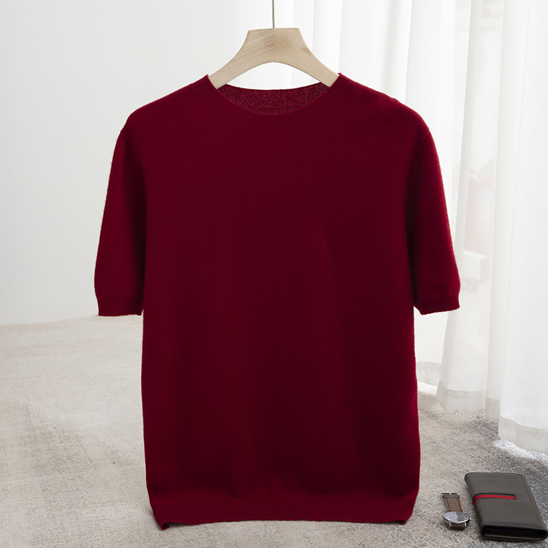 First-Line Ready-To-Wear 100% Pure Wool Men's Short-Sleeved Round Neck Knitwear Half-Sleeved T-Shirt Bottoming Cashmere Knitwear Spring & Fall New Style