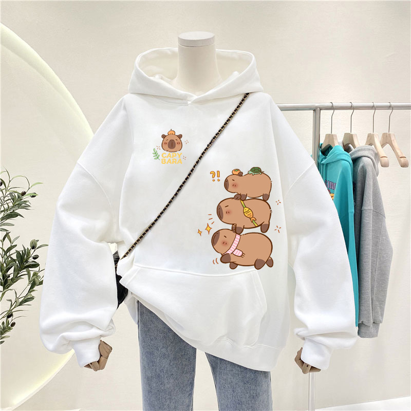 Kapibala Sweatshirt Kidsren's Hooded 2025 New Style Boys and Girls Autumn and Winter Tops Fleece-Lined Thickeneded Jackets