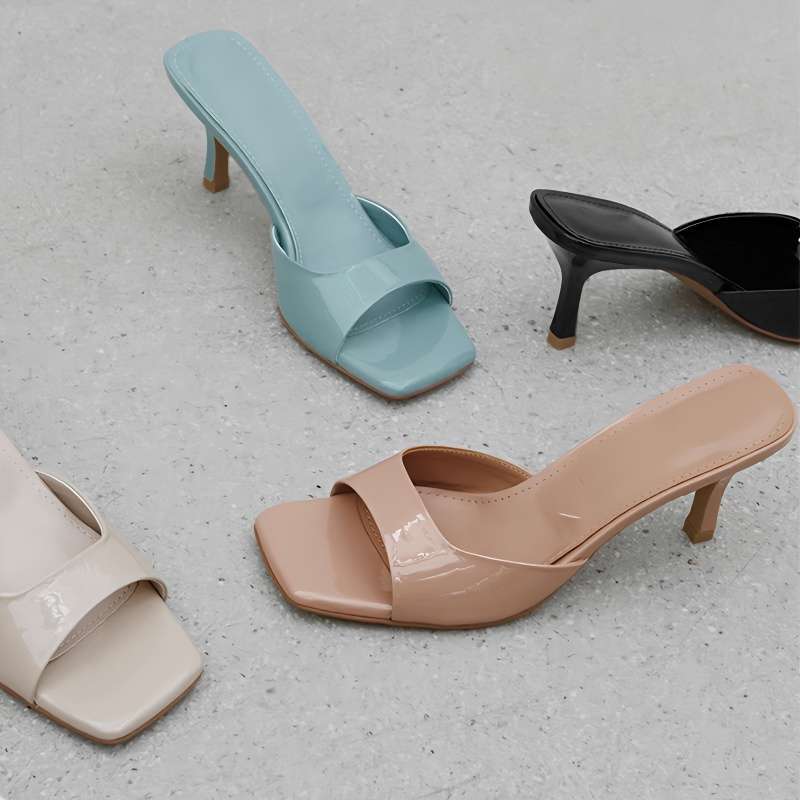 Patent Leather High-Heeled Sandals 2025 New Summer Versatile Stiletto Heel Square Toe Open Toe Sexy Outer Wear Slippers