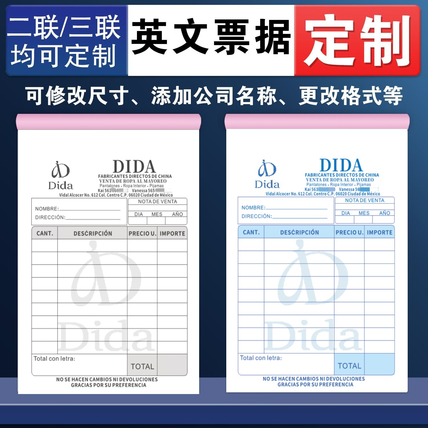 Nota de Entrega para Comercio Exterior de Papel Autocopiativo Personalizada para Logística