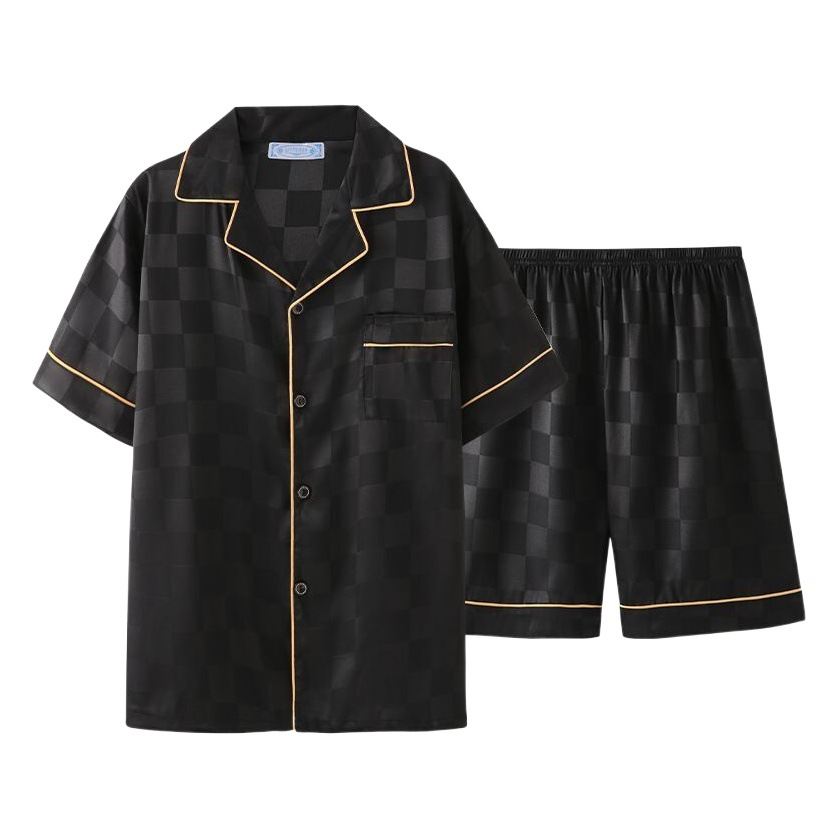 Pijamas de mujer de verano de seda de hielo de manga corta delgada de seda real de alto grado pata de gallo desgaste del hogar traje de hombre