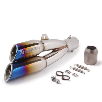Motorcycle exhaust pipe double outlet exhaust pipe - half-blue
