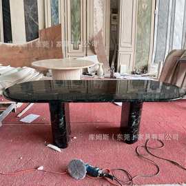 极简天然大理石椭圆餐桌现代别墅样板房西餐厅绿色轻奢桌子