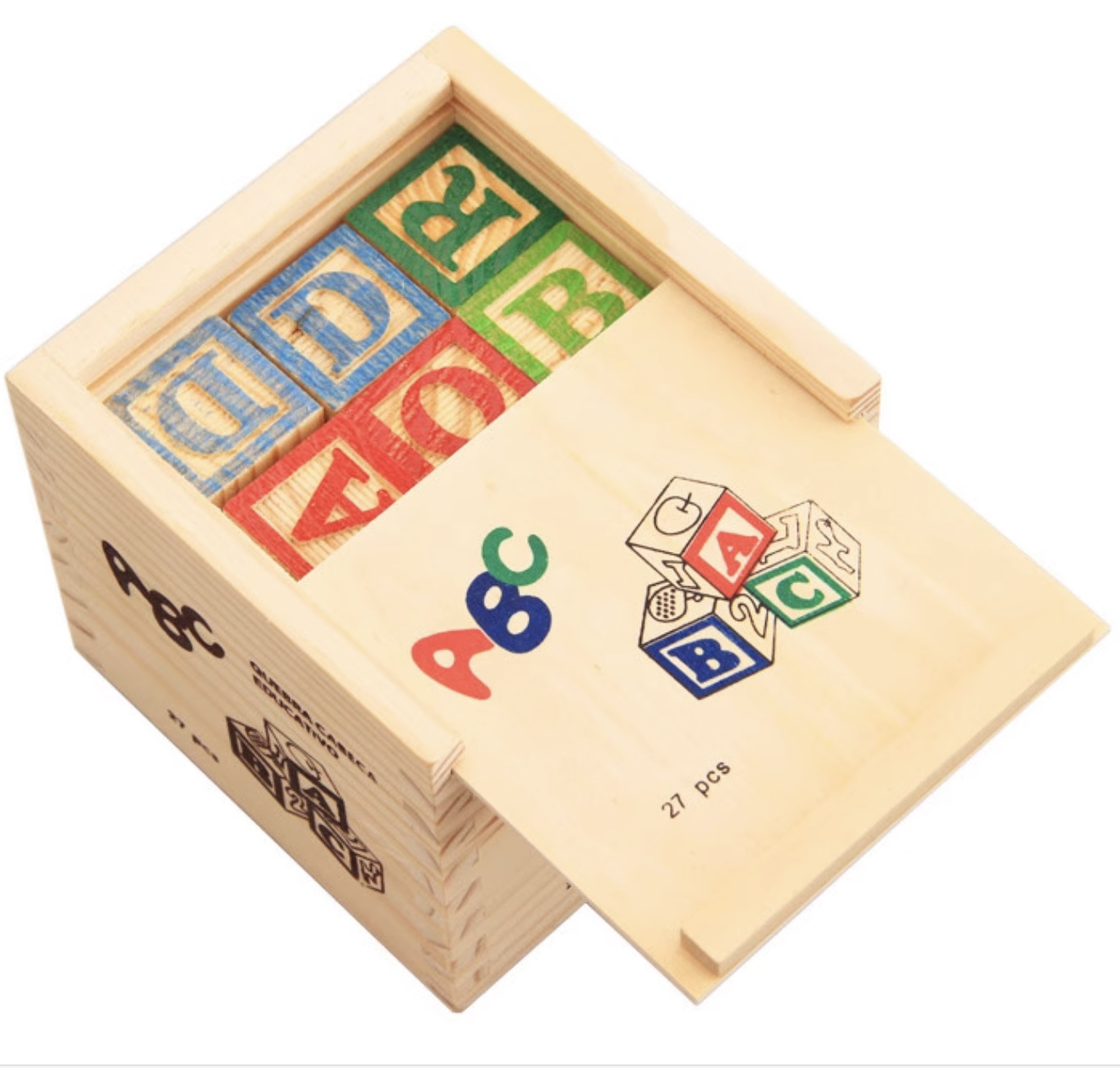 Wooden 26 English Letters 48 Grains 27 Grains 15 Grains of Imprinted Building Blocks Montessori Teaching Aids Color Stacking Puzzle Toys