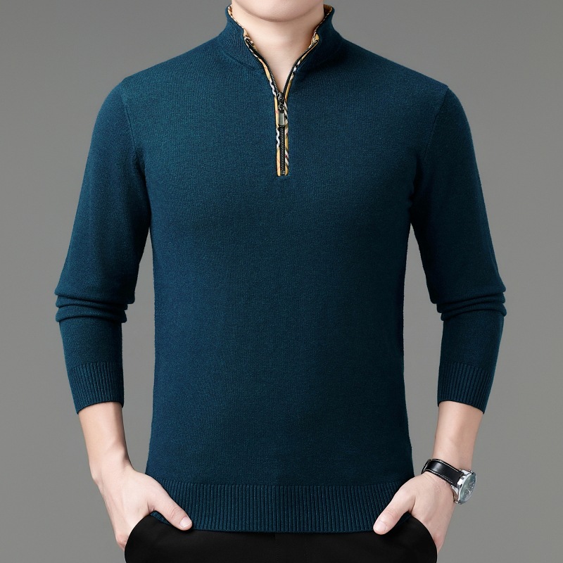 2025 Autumn and Winter Cashmere Sweater for Middle-Aged Men, Pullover with Zipper Collar, Casual Thick Warm Wool Sweater for Men
