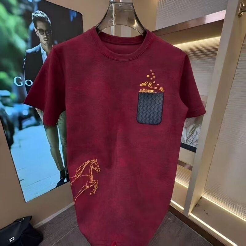 2026 Men's Short Sleeve T-Shirt with Heavy Embroidery, Light Luxury Trendy Versatile High-End Round Neck Half-Sleeve Top 2026 Men's Short Sleeve T-Shirt with Heavy Embroidery, Light Luxury Trendy Versatile High-End Round Neck Half-Sleeve Top