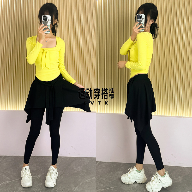 2026 Beautiful Hiking and Mountaineering Running Suit Yoga Wear Badminton Fake Two-Piece Skirt Pants Women's Autumn and Winter Fitness Clothing