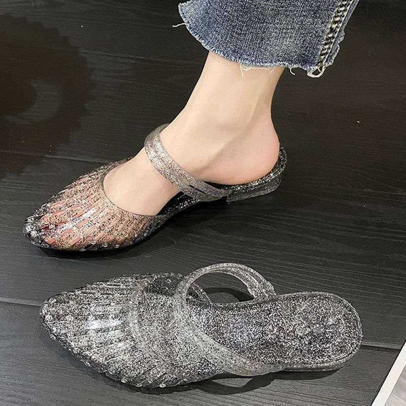 Crystal Slippers for Women Summer New Outer Wear Non-Slip Anti-Odor Jelly Wedge Heel Toe Sandals Beach Office Two-Wear Crystal Slippers for Women Summer New Outer Wear Non-Slip Anti-Odor Jelly Wedge Heel Toe Sandals Beach Office Two-Wear