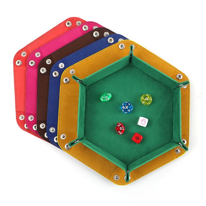 Spot Small Hexagonal Velvet Dice Tray Box Pu Leather Storage Box Miscellaneous Desktop Foldableable Tray