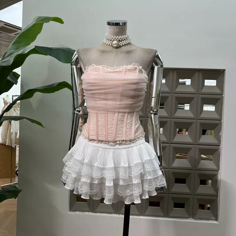 Sexy mini-skirt for princess, fitted brace, slip dress, belt, European style