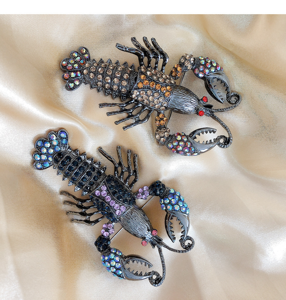 Retro Lobster Alloy Inlay Rhinestones Unisex Brooches display picture 1