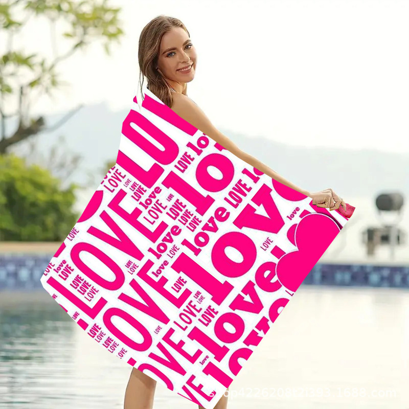 Cross-border Amazon love single-sided digital printed bath towel, travel beach towel, bath towel a minimum order