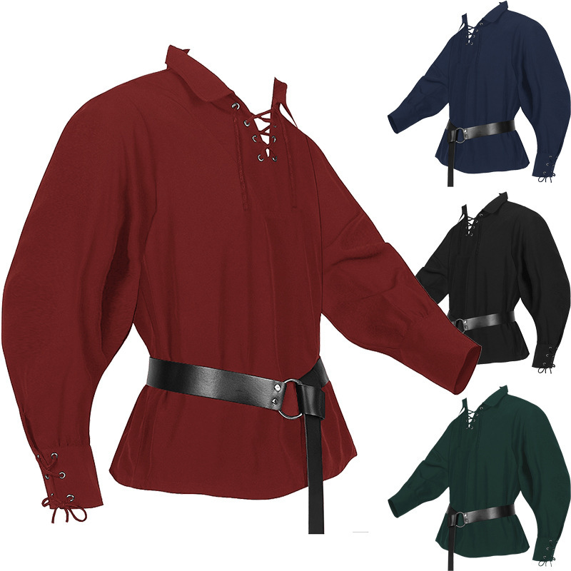 New Men's Medieval Drama Shirt Halloween Cos Knight Vintage Warrior Shirt Pirate Top