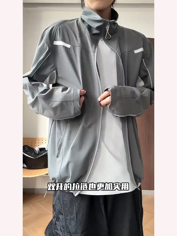 メッシュ速乾性日焼け止め服メンズ夏アメリカンスポーツ薄手ジャケット屋外日焼け止め通気性スタンドカラージャケットトレンディ|undefined