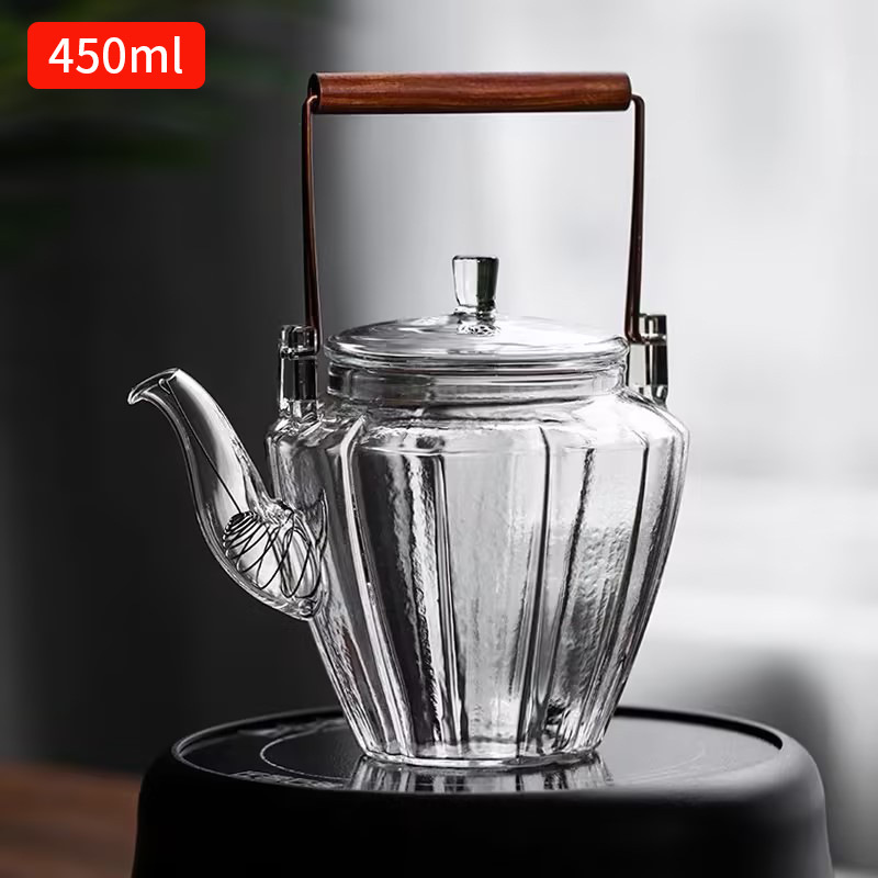 Diamond Handle Teapot Kung Fu Tea Set for Home Use, Glass Tea Brewing Set, High Temperature Resistant Tea Set, Original Ins Style