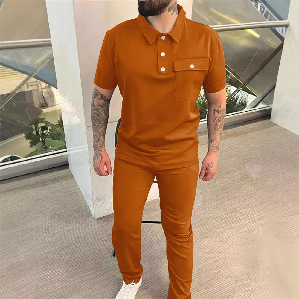 Herren-Sportanzug mit Taschen, kurzen Ärmeln und langer Hose für den Herbst – lässig und trendig_voghion.com