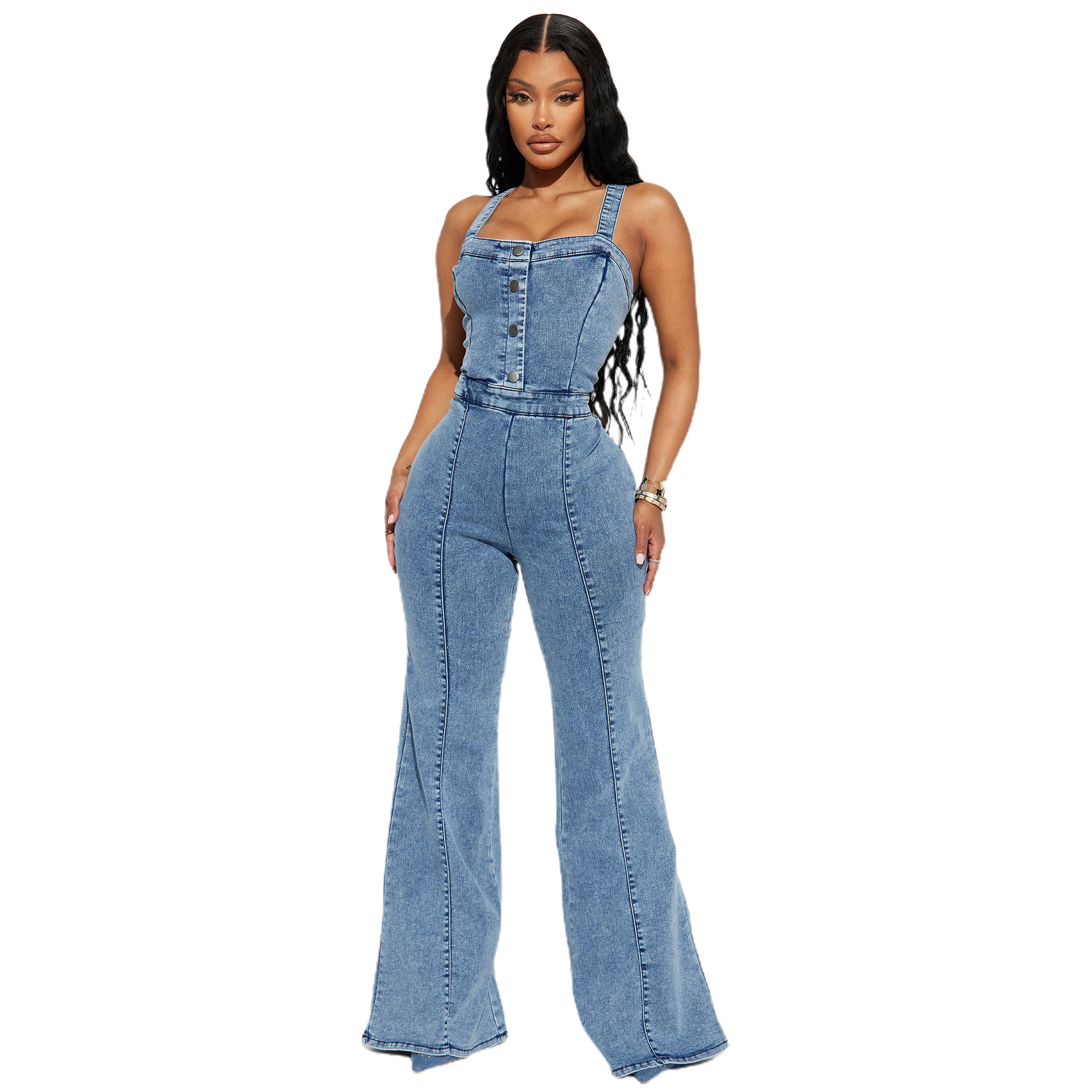 500g Weight Sleeveless Sleeve Length Full Length Pants Length Cotton, Denim Fabric Type High Waist Waist Line Jumpsuits Pants Type Stretchy Elasticity Bodysuits Tops Type Holiday, Daily, Selfie Occasion Loose Fit Type Solid Color Pattern Summer, Spring, Autumn Season Women's Gender Casual, Streetwear Style Women's Holiday Daily Selfie Bodysuits Casual Streetwear Solid Color Full Length Jumpsuits 1