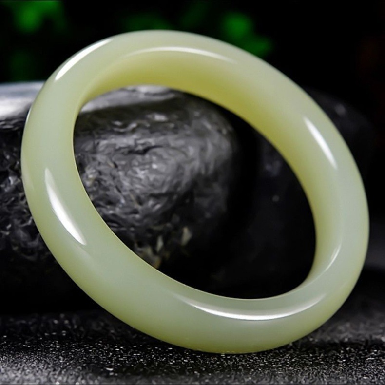 Vòng tay ngọc bích Hetian Tân Cương tự nhiên màu xanh trứng vịt – đường kính trong 54–64 mm chi tiết 15