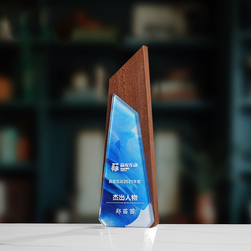 Trofeo de cristal de grabación reunión anual de competición de premios medallas de metal de madera sólida colorido trofeo de cristal impreso