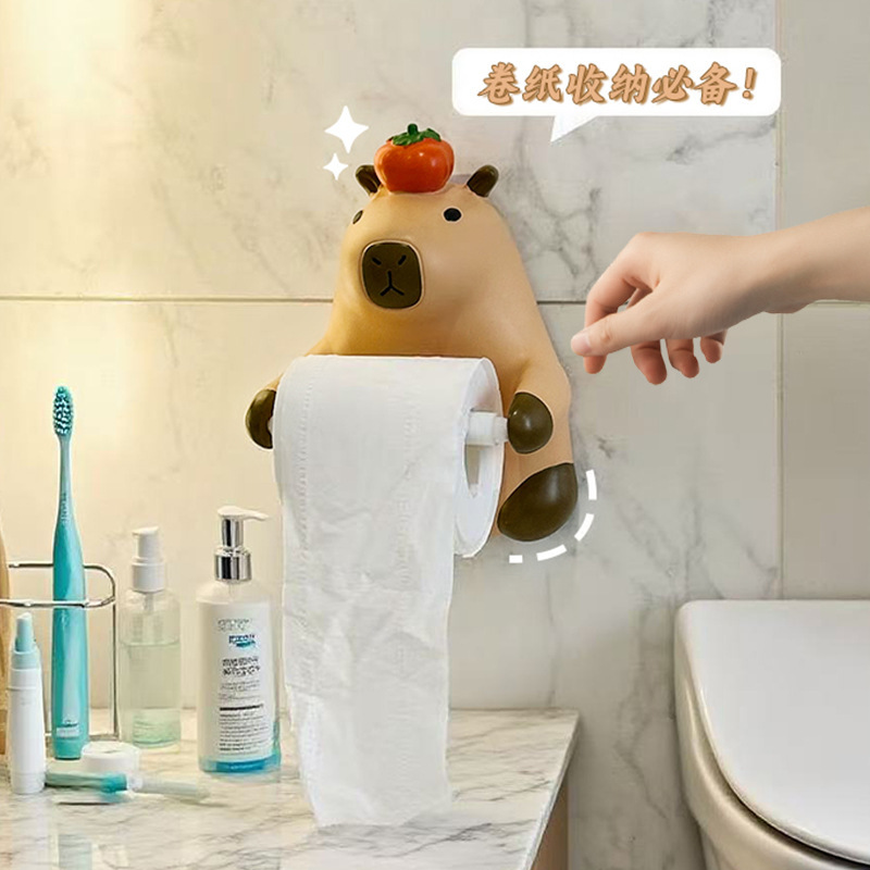 可爱卡皮巴拉卷筒纸巾盒壁挂式厕所浴室免打孔卫生间创意纸巾架|undefined